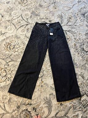Forever 21 Black Wide-Leg Jeans with Stud Embellishments